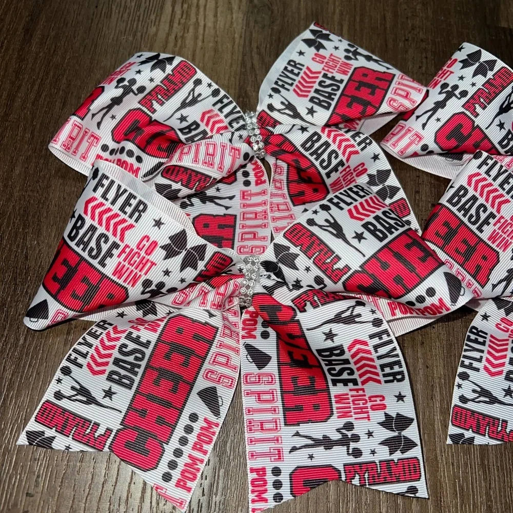 Set of 4 Brand New Red/White&Black Cheerleading Bows